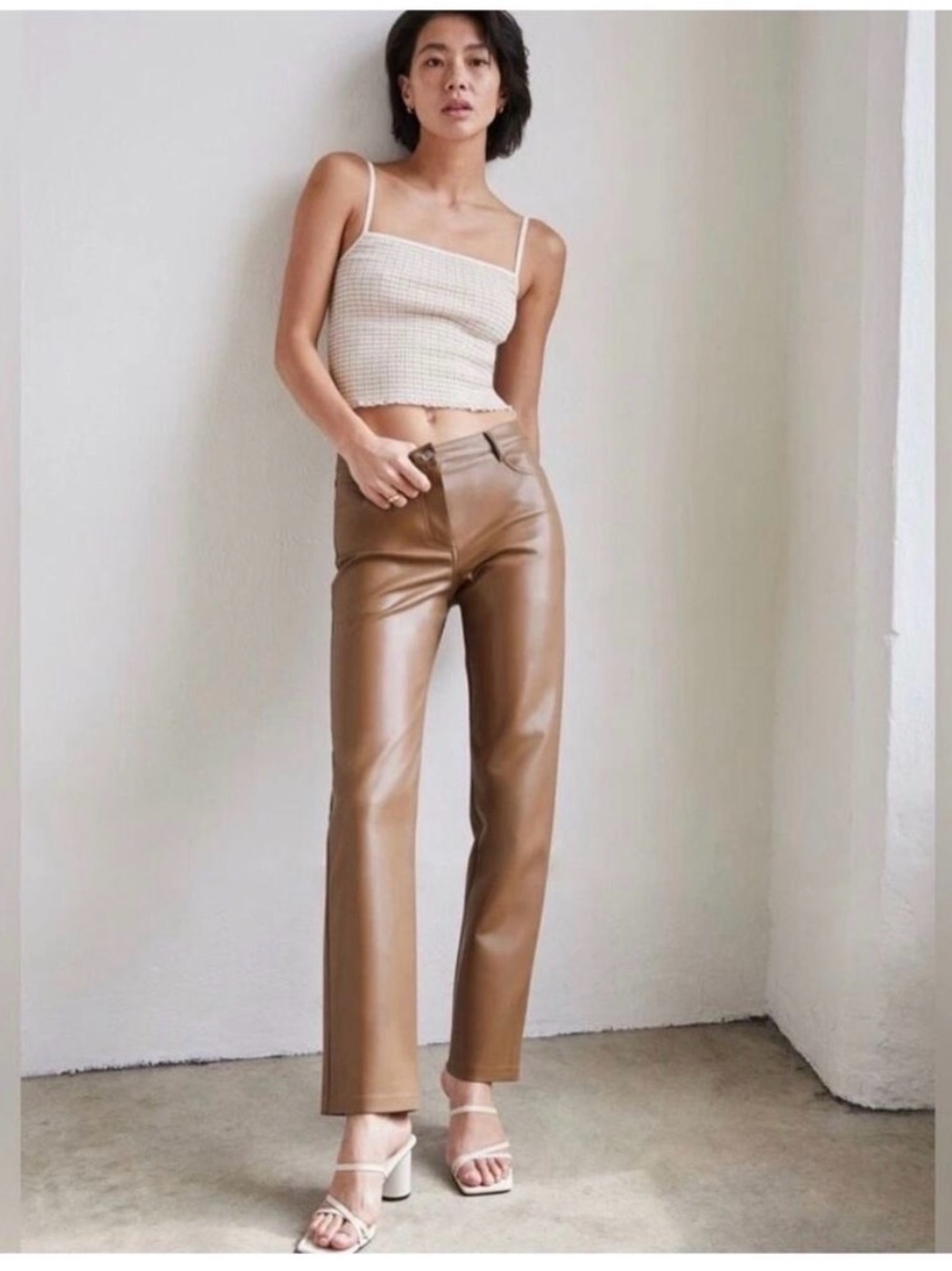 ARITZIA WILFRED The Melina Pant Camel High Waisted Vegan Leather Pant Size 4